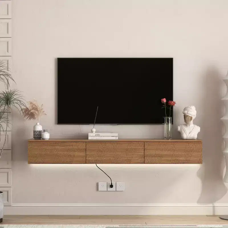 GDFStudio Holme 67'' Modern Floating Wall Mounted TV Stand with 3 Tilt-Out Doors and 16 Color LEDs
