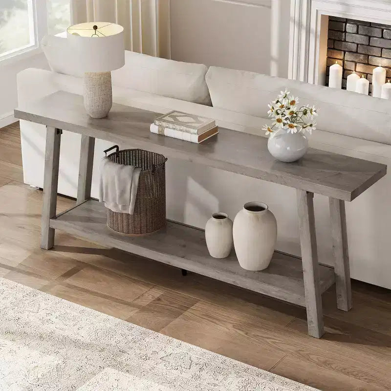 70.9 Extra Long Narrow Console Table Behind Couch, Farmhouse Wooden Sofa Entryway Table, Skinny Accent Storage Organizer for Living Room