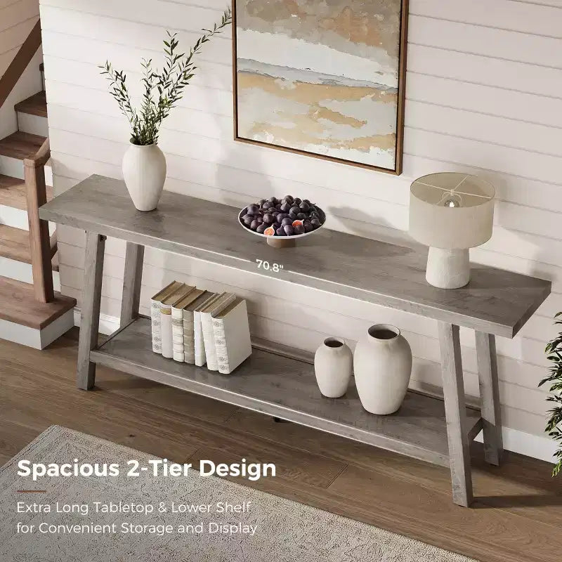 70.9 Extra Long Narrow Console Table Behind Couch, Farmhouse Wooden Sofa Entryway Table, Skinny Accent Storage Organizer for Living Room