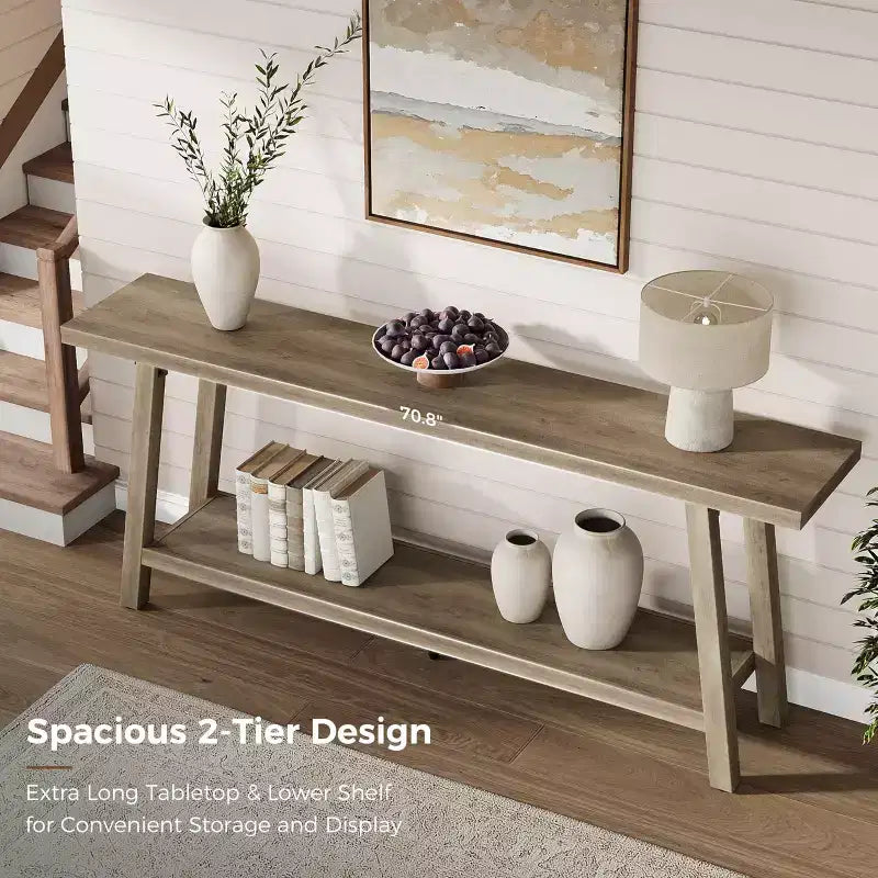70.9 Extra Long Narrow Console Table Behind Couch, Farmhouse Wooden Sofa Entryway Table, Skinny Accent Storage Organizer for Living Room
