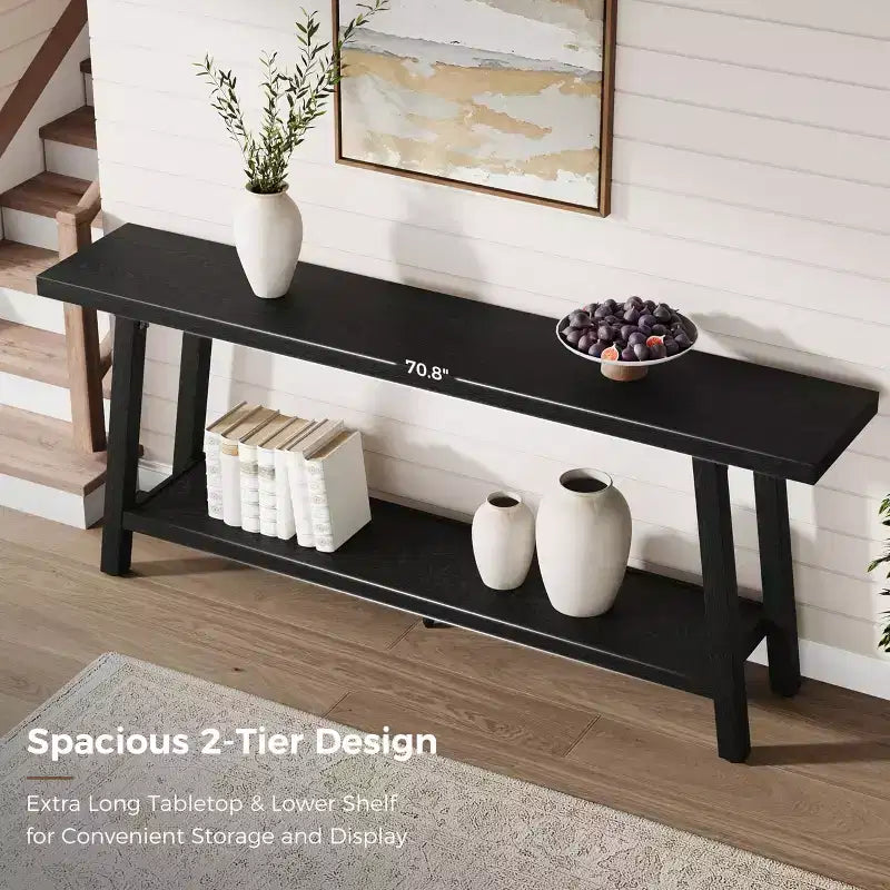 70.9 Extra Long Narrow Console Table Behind Couch, Farmhouse Wooden Sofa Entryway Table, Skinny Accent Storage Organizer for Living Room