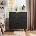 Modern Fluted 3-Drawer Dresser, Wide Wood Chest of Drawers with Metal Legs & Anti-Tip Kit, Storage Organizer for Bedroom & Living Room