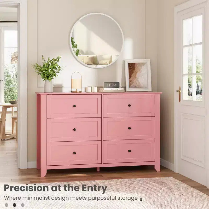 Large 6-Drawer Wood Dresser with Deep Drawers, Modern Bedroom Chest of Drawers with Metal Knobs for Hallway & Closet