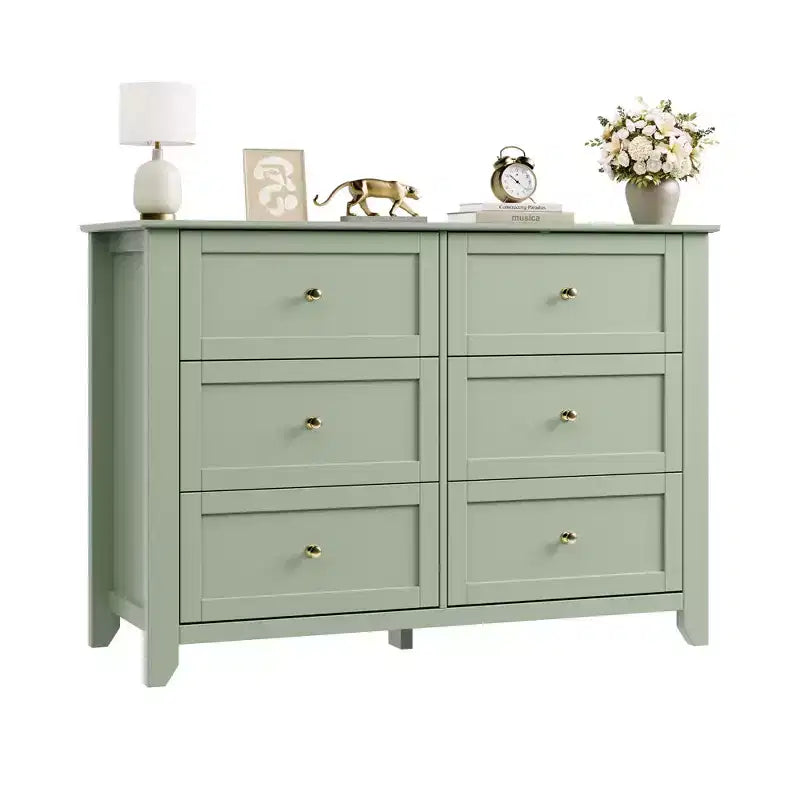 Large 6-Drawer Wood Dresser with Deep Drawers, Modern Bedroom Chest of Drawers with Metal Knobs for Hallway & Closet