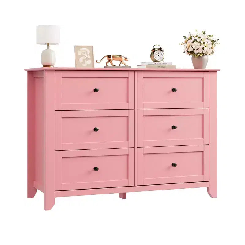 Large 6-Drawer Wood Dresser with Deep Drawers, Modern Bedroom Chest of Drawers with Metal Knobs for Hallway & Closet