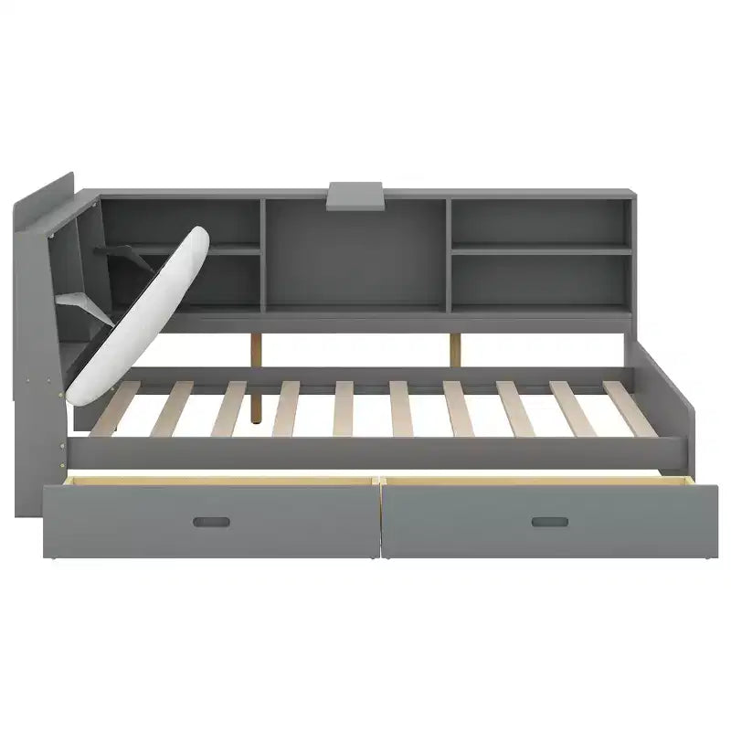FAMYYT Twin Size Platform Bed?With Storage Headboard, Shelves and 2 Drawers, Easy Assembly