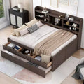 FAMYYT Full Size Wooden Captain Bed?With Built-in Bookshelves, Three Storage Drawers and Trundle, Easy Assembly