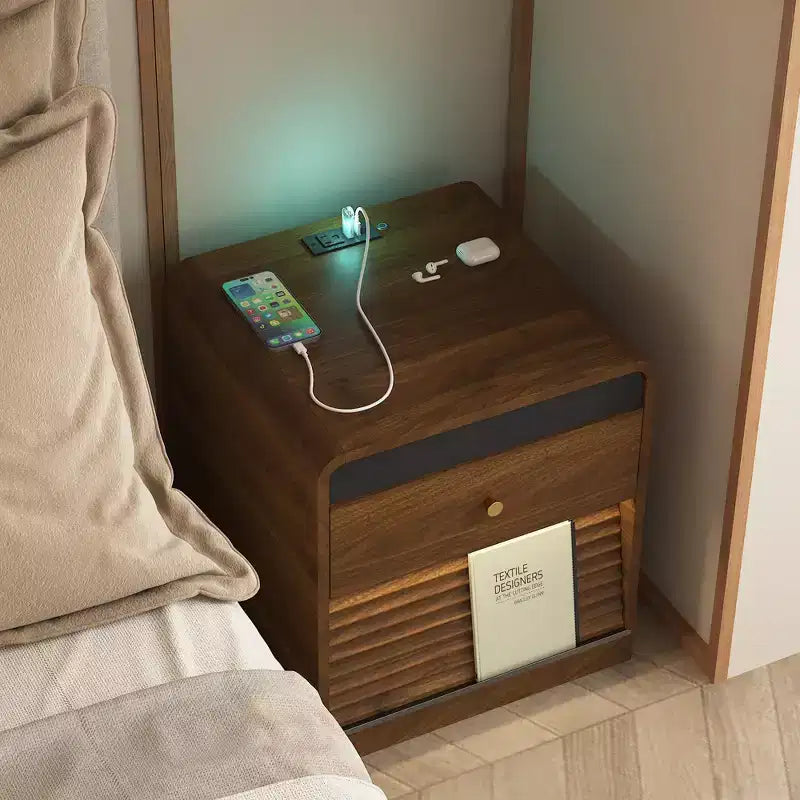 GDFStudio Warren Wood Nightstand with Charging Station and Led Lights