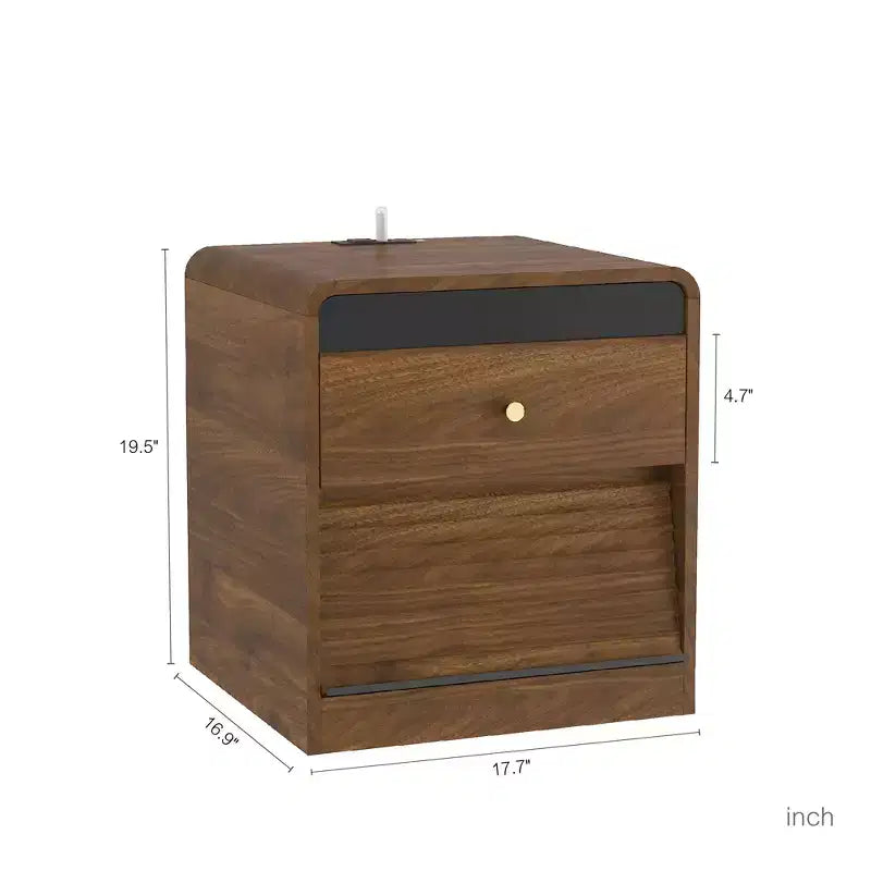 GDFStudio Warren Wood Nightstand with Charging Station and Led Lights