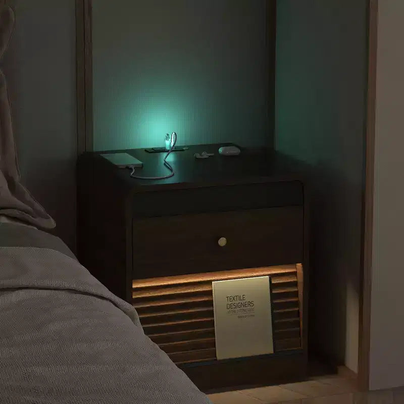 GDFStudio Warren Wood Nightstand with Charging Station and Led Lights