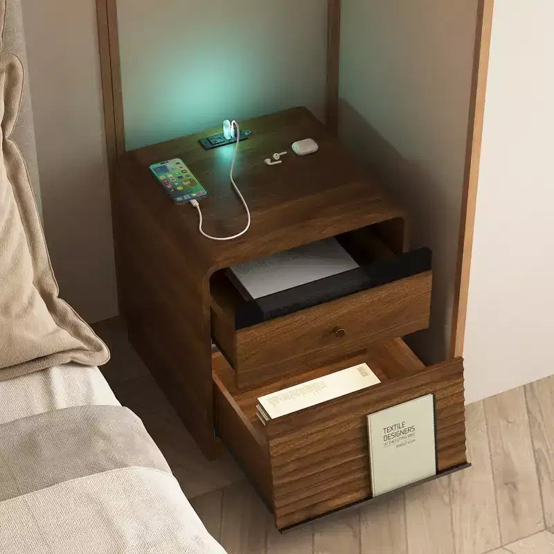 GDFStudio Warren Wood Nightstand with Charging Station and Led Lights