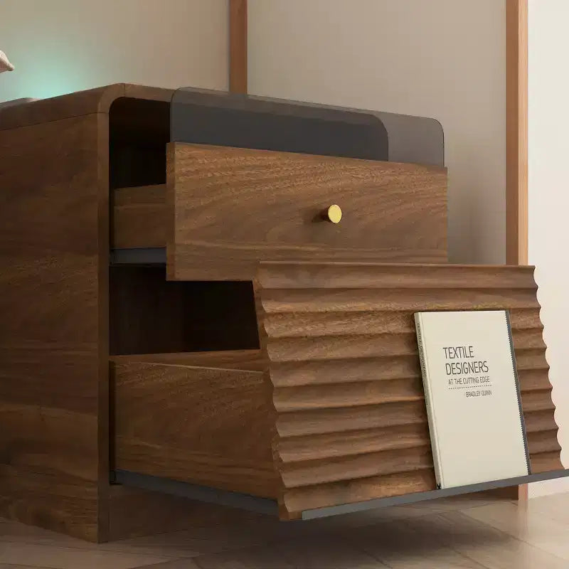 GDFStudio Warren Wood Nightstand with Charging Station and Led Lights