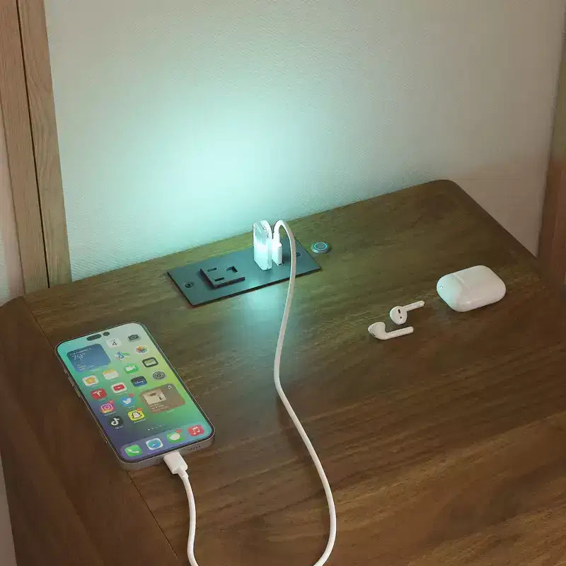 GDFStudio Warren Wood Nightstand with Charging Station and Led Lights