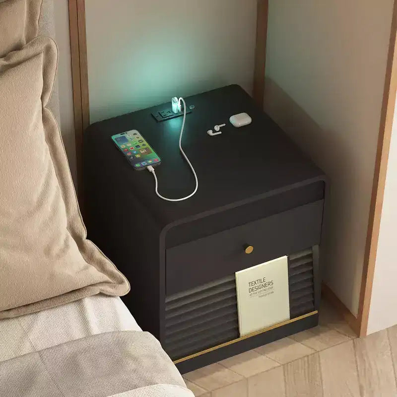 GDFStudio Warren Wood Nightstand with Charging Station and Led Lights
