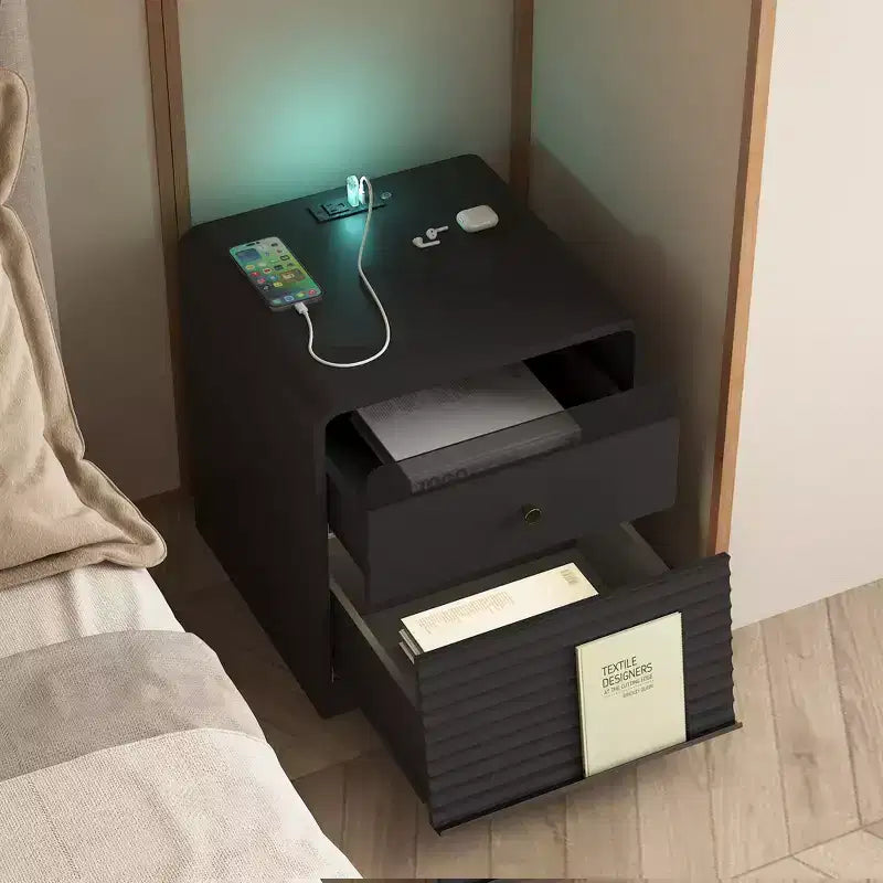 GDFStudio Warren Wood Nightstand with Charging Station and Led Lights