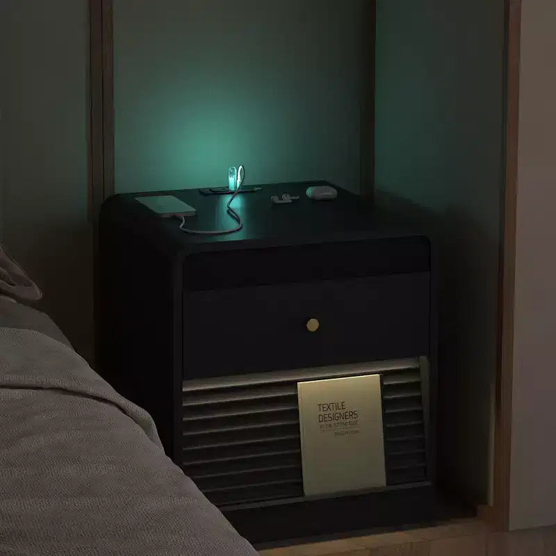 GDFStudio Warren Wood Nightstand with Charging Station and Led Lights