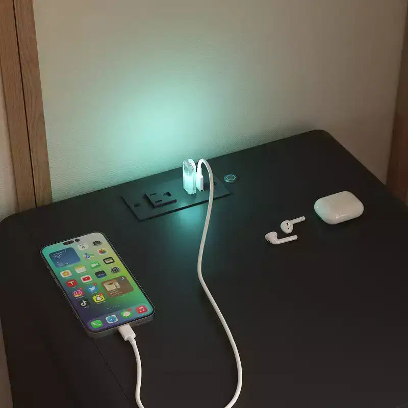 GDFStudio Warren Wood Nightstand with Charging Station and Led Lights