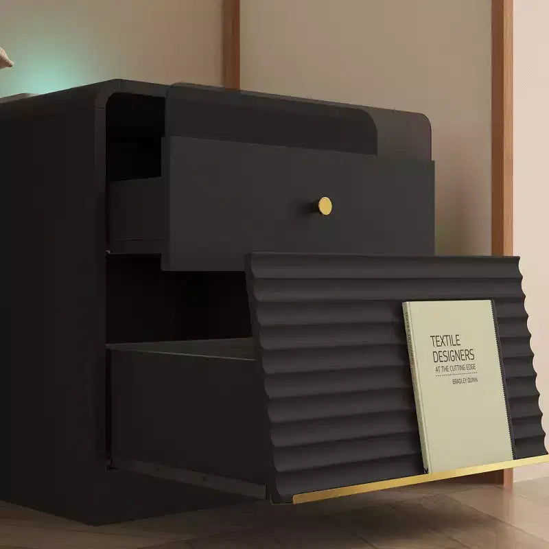 GDFStudio Warren Wood Nightstand with Charging Station and Led Lights