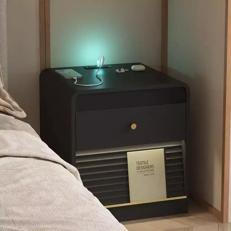 GDFStudio Warren Wood Nightstand with Charging Station and Led Lights
