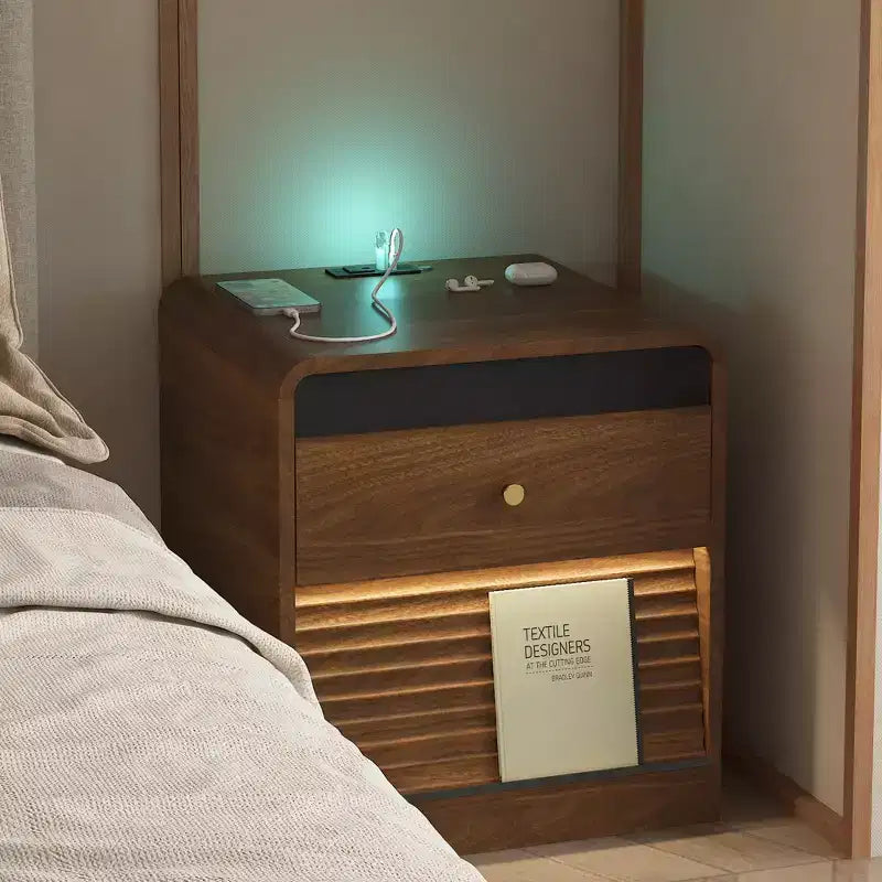GDFStudio Warren Wood Nightstand with Charging Station and Led Lights