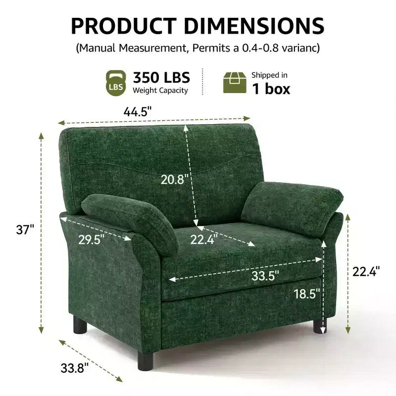 Dyonery 44.5 Oversized Chenille Accent Chair, Comfy Modern Armchair with Deep Seat & Pillow Arm, Tool-Free Assembly for Living Room, Bedroom