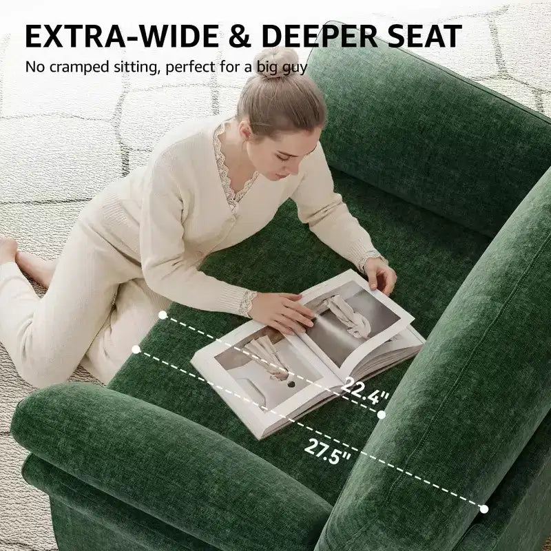 Dyonery 44.5 Oversized Chenille Accent Chair, Comfy Modern Armchair with Deep Seat & Pillow Arm, Tool-Free Assembly for Living Room, Bedroom