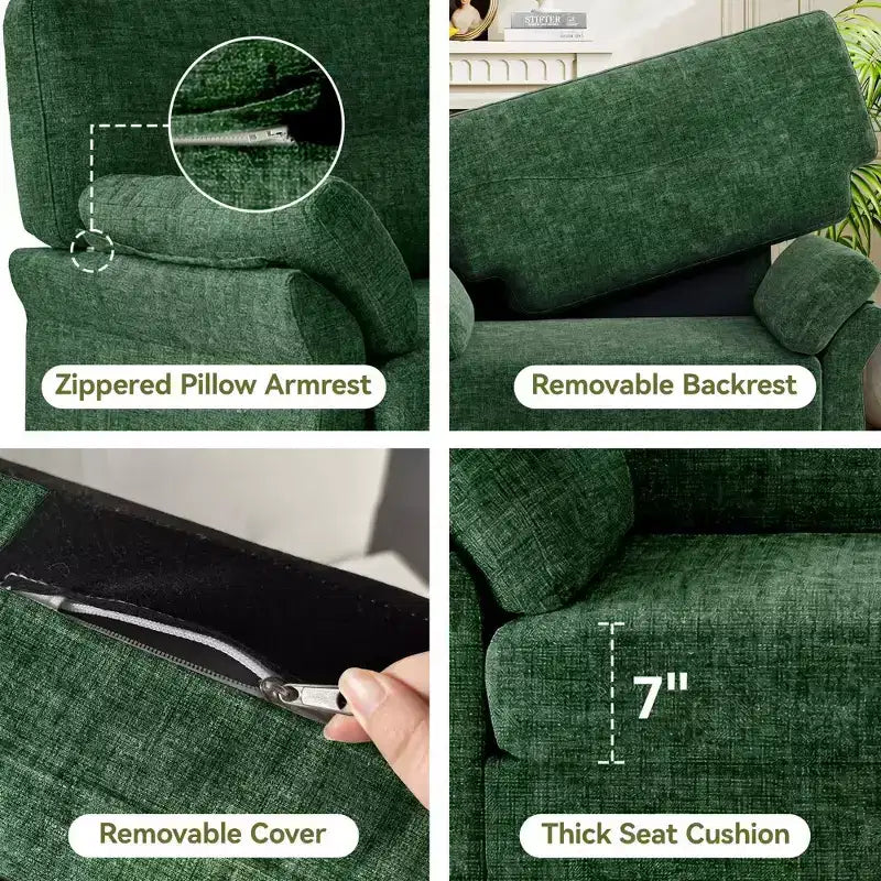 Dyonery 44.5 Oversized Chenille Accent Chair, Comfy Modern Armchair with Deep Seat & Pillow Arm, Tool-Free Assembly for Living Room, Bedroom