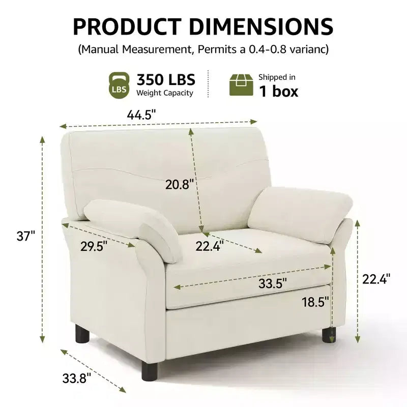 Dyonery 44.5 Oversized Chenille Accent Chair, Comfy Modern Armchair with Deep Seat & Pillow Arm, Tool-Free Assembly for Living Room, Bedroom