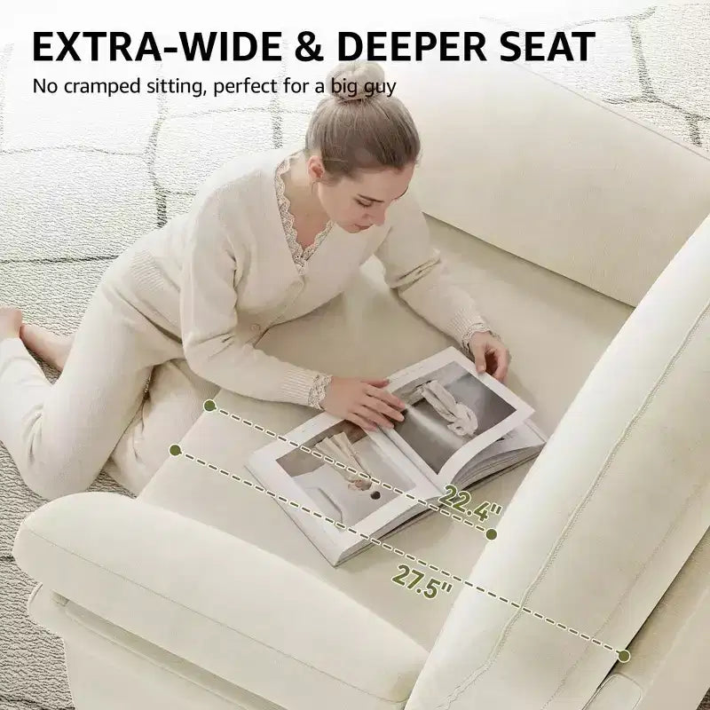 Dyonery 44.5 Oversized Chenille Accent Chair, Comfy Modern Armchair with Deep Seat & Pillow Arm, Tool-Free Assembly for Living Room, Bedroom