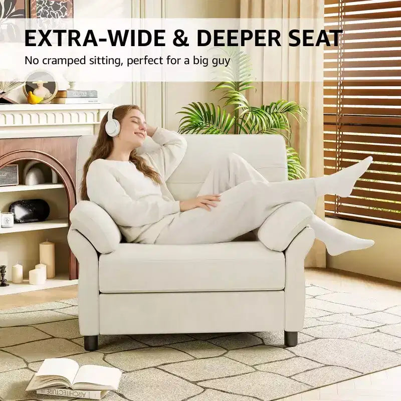 Dyonery 44.5 Oversized Chenille Accent Chair, Comfy Modern Armchair with Deep Seat & Pillow Arm, Tool-Free Assembly for Living Room, Bedroom