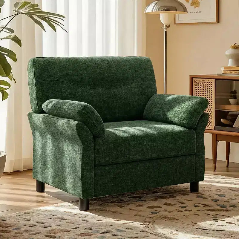 Dyonery 44.5 Oversized Chenille Accent Chair, Comfy Modern Armchair with Deep Seat & Pillow Arm, Tool-Free Assembly for Living Room, Bedroom