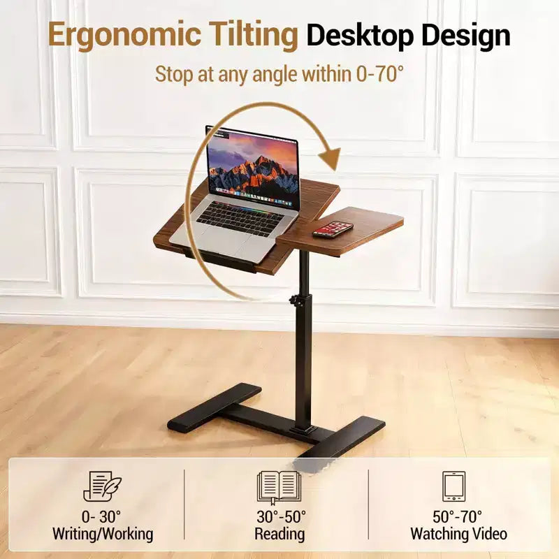 Adjustable Height Rolling Laptop Desk with Tilting Tabletop, Mobile Overbed Workstation for Home Office and Couch