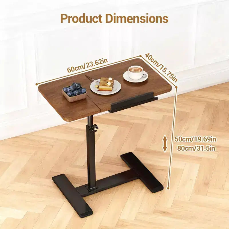 Adjustable Height Rolling Laptop Desk with Tilting Tabletop, Mobile Overbed Workstation for Home Office and Couch