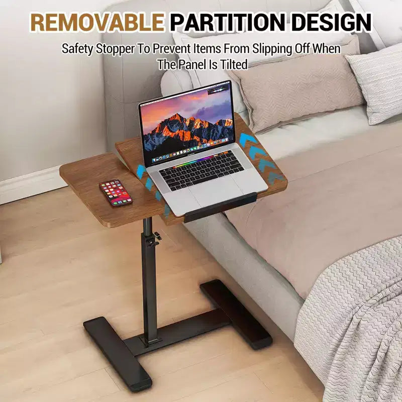 Adjustable Height Rolling Laptop Desk with Tilting Tabletop, Mobile Overbed Workstation for Home Office and Couch