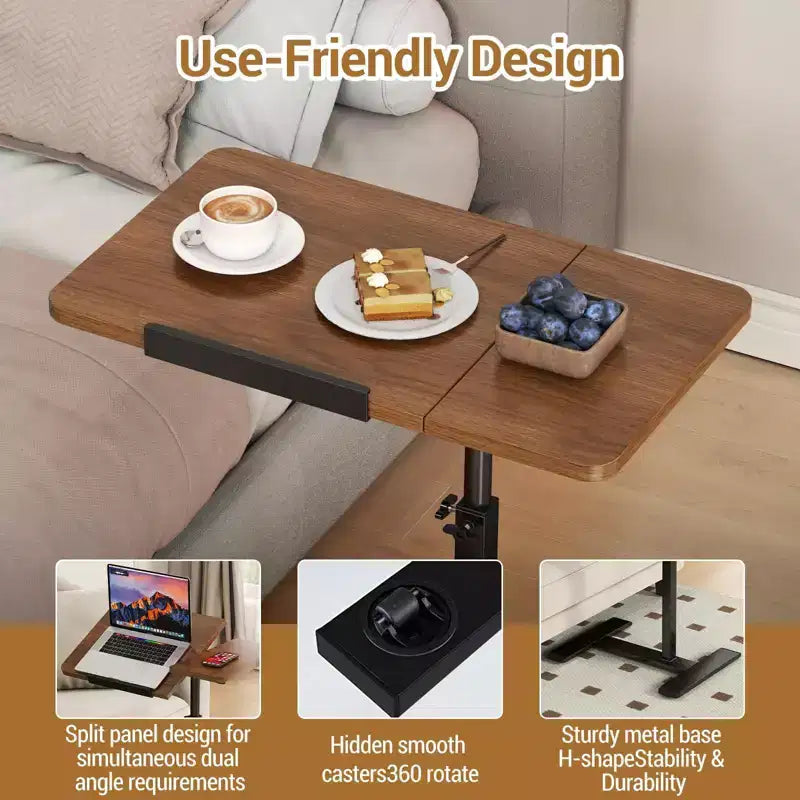 Adjustable Height Rolling Laptop Desk with Tilting Tabletop, Mobile Overbed Workstation for Home Office and Couch