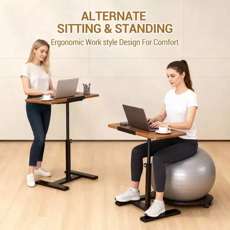 Adjustable Height Rolling Laptop Desk with Tilting Tabletop, Mobile Overbed Workstation for Home Office and Couch