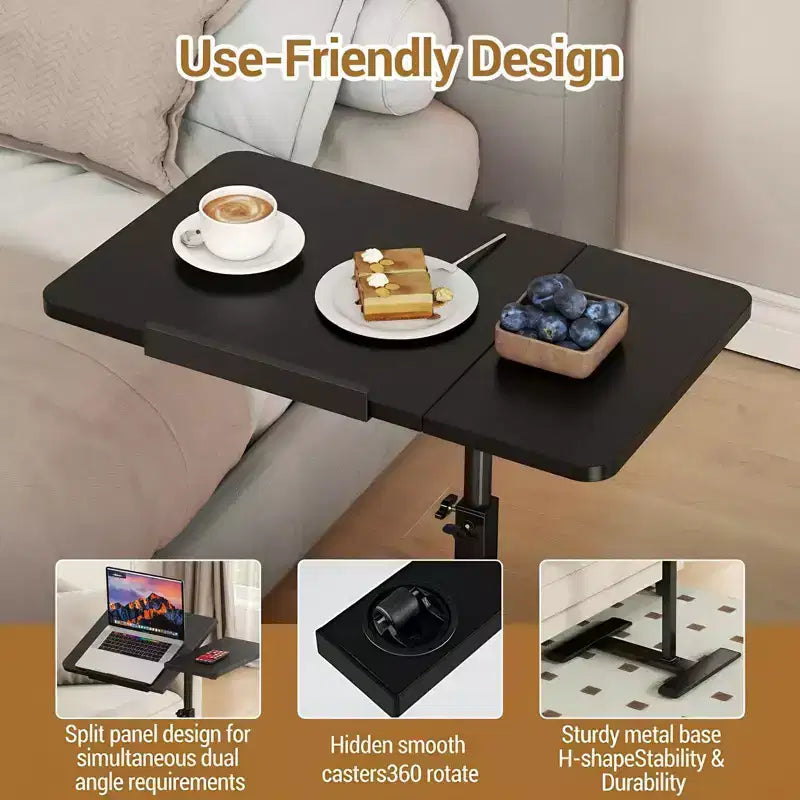Adjustable Height Rolling Laptop Desk with Tilting Tabletop, Mobile Overbed Workstation for Home Office and Couch