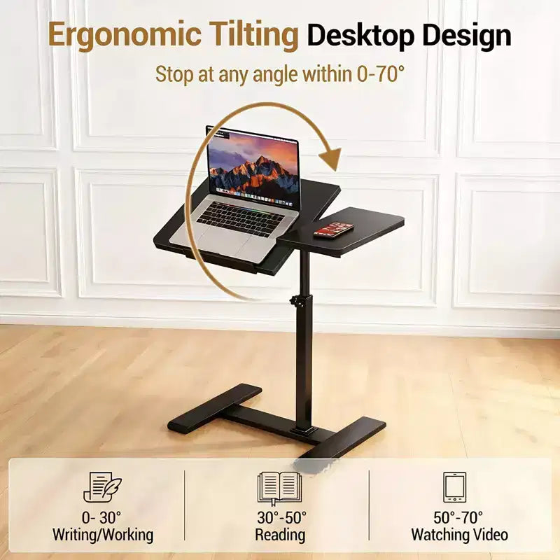 Adjustable Height Rolling Laptop Desk with Tilting Tabletop, Mobile Overbed Workstation for Home Office and Couch