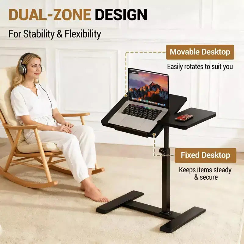 Adjustable Height Rolling Laptop Desk with Tilting Tabletop, Mobile Overbed Workstation for Home Office and Couch