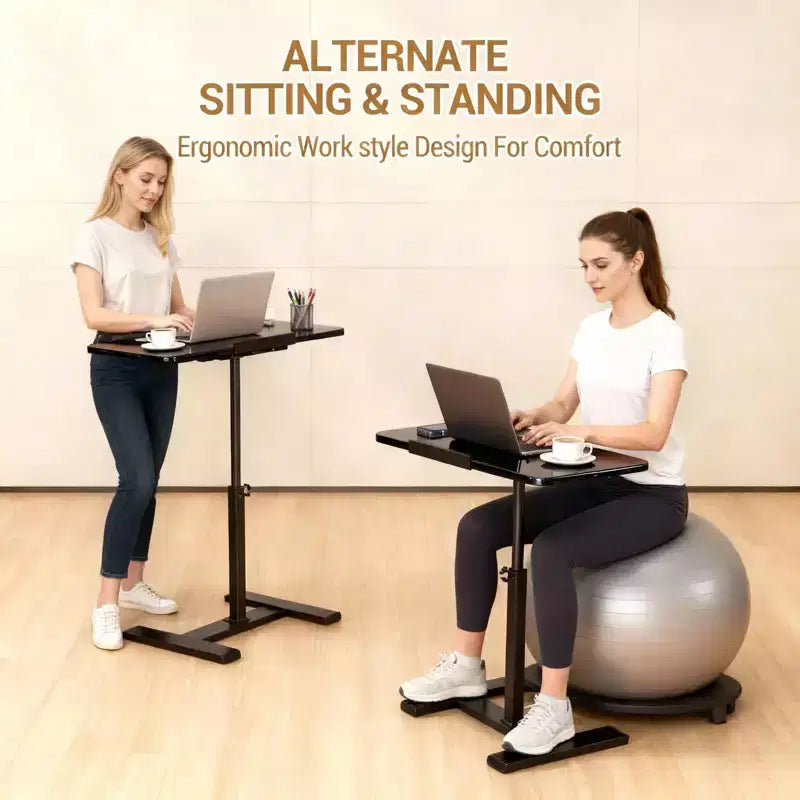 Adjustable Height Rolling Laptop Desk with Tilting Tabletop, Mobile Overbed Workstation for Home Office and Couch