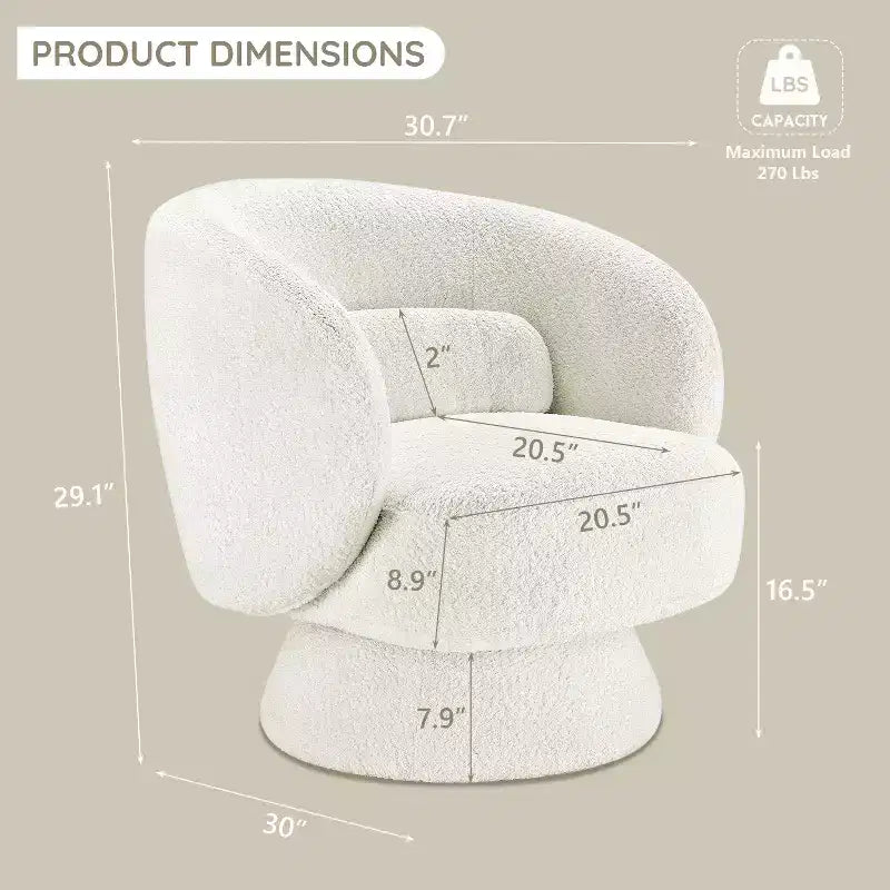 Swivel Accent Chair, 360 Barrel Reading Chair with Pillows, Single Sofa Armchair for Living Room, Bedroom, Waiting Room