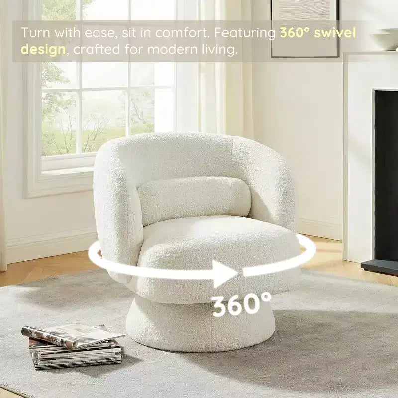 Swivel Accent Chair, 360 Barrel Reading Chair with Pillows, Single Sofa Armchair for Living Room, Bedroom, Waiting Room