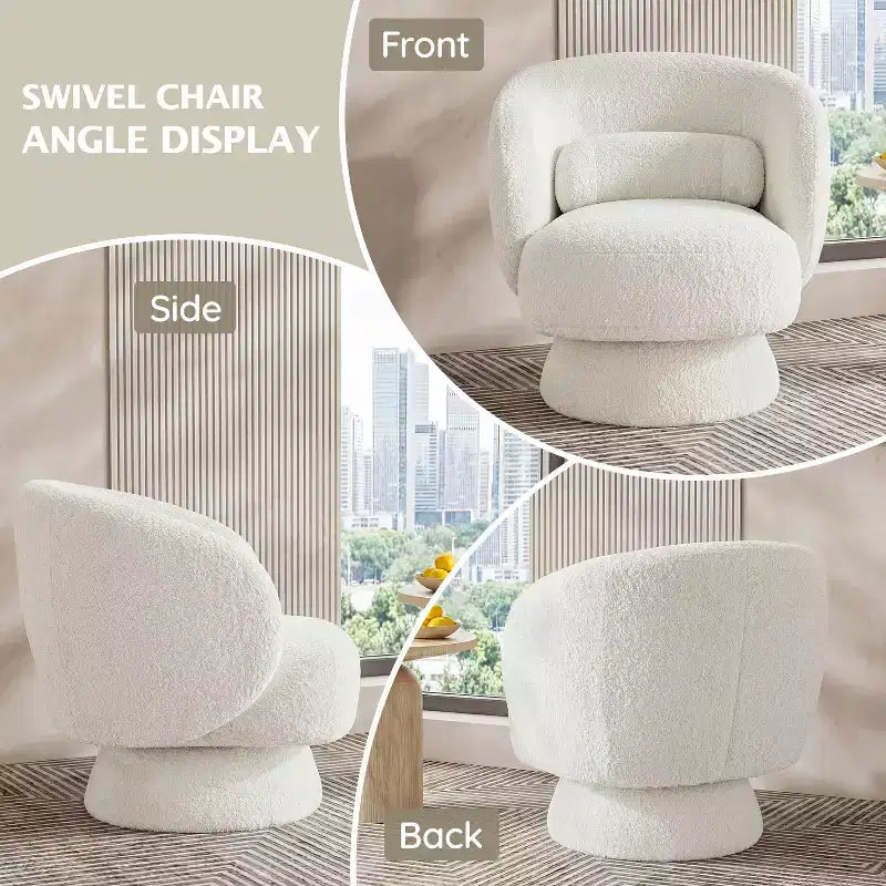 Swivel Accent Chair, 360 Barrel Reading Chair with Pillows, Single Sofa Armchair for Living Room, Bedroom, Waiting Room