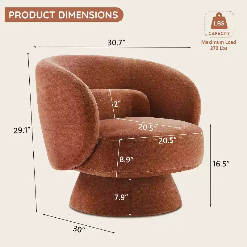 Swivel Accent Chair, 360 Barrel Reading Chair with Pillows, Single Sofa Armchair for Living Room, Bedroom, Waiting Room