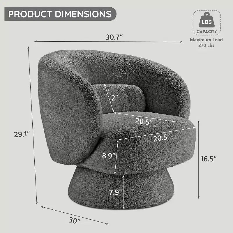 Swivel Accent Chair, 360 Barrel Reading Chair with Pillows, Single Sofa Armchair for Living Room, Bedroom, Waiting Room