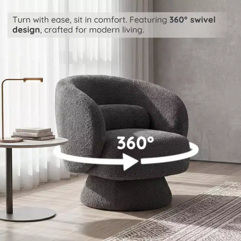 Swivel Accent Chair, 360 Barrel Reading Chair with Pillows, Single Sofa Armchair for Living Room, Bedroom, Waiting Room