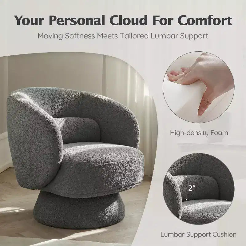 Swivel Accent Chair, 360 Barrel Reading Chair with Pillows, Single Sofa Armchair for Living Room, Bedroom, Waiting Room