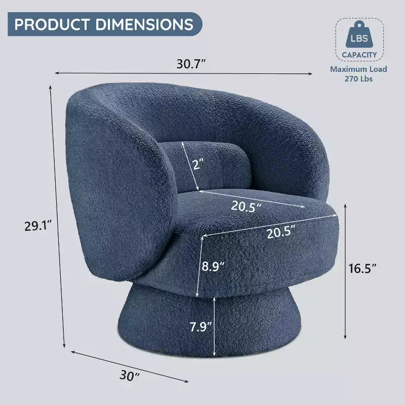 Swivel Accent Chair, 360 Barrel Reading Chair with Pillows, Single Sofa Armchair for Living Room, Bedroom, Waiting Room