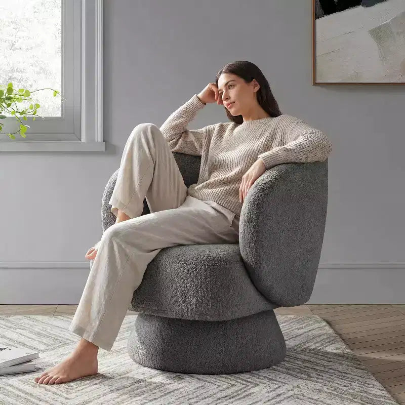 Swivel Accent Chair, 360 Barrel Reading Chair with Pillows, Single Sofa Armchair for Living Room, Bedroom, Waiting Room