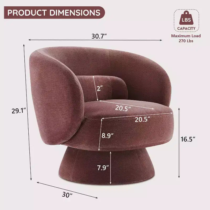 Swivel Accent Chair, 360 Barrel Reading Chair with Pillows, Single Sofa Armchair for Living Room, Bedroom, Waiting Room